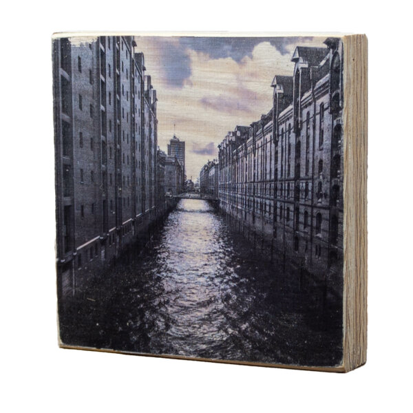 Holzbild - Speicherstadt 10x10 cm