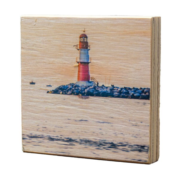 Holzbild - Leuchtturm Warnemünde 10x10 cm